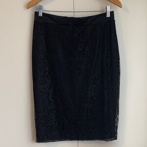 Like New George Black Floral Lace Pencil Fitted Mid Length Skirt Size 8